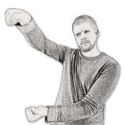 A forward-facing photo of myself looking to an area with my arms spread, which has been edited to look like a sketch. A blueprint roll and construction site hard hat fade into view to match my position.